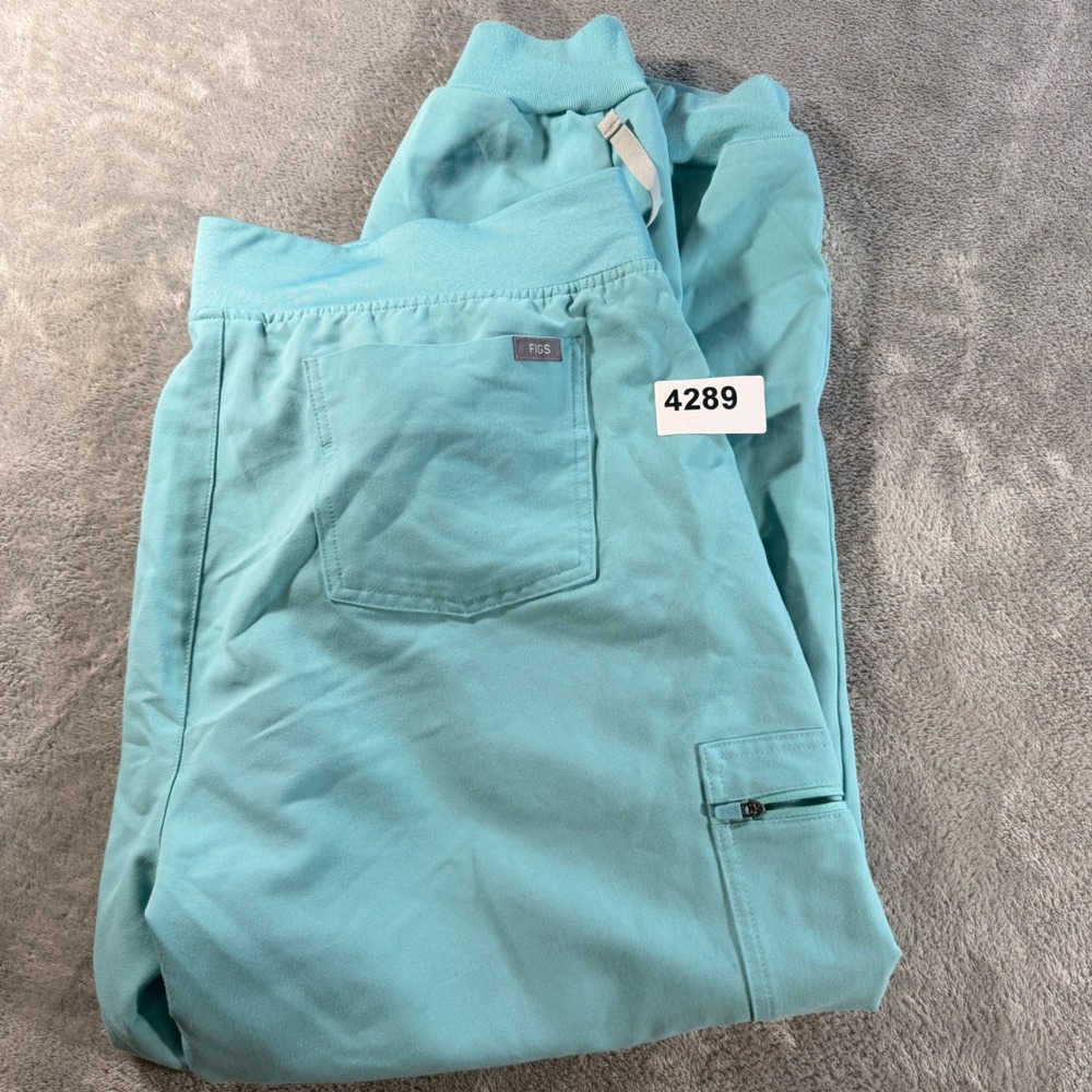 FIGS Zamora Jogger Scrub Pants Women XL Aqua Blue Cargo Pockets Drawstring